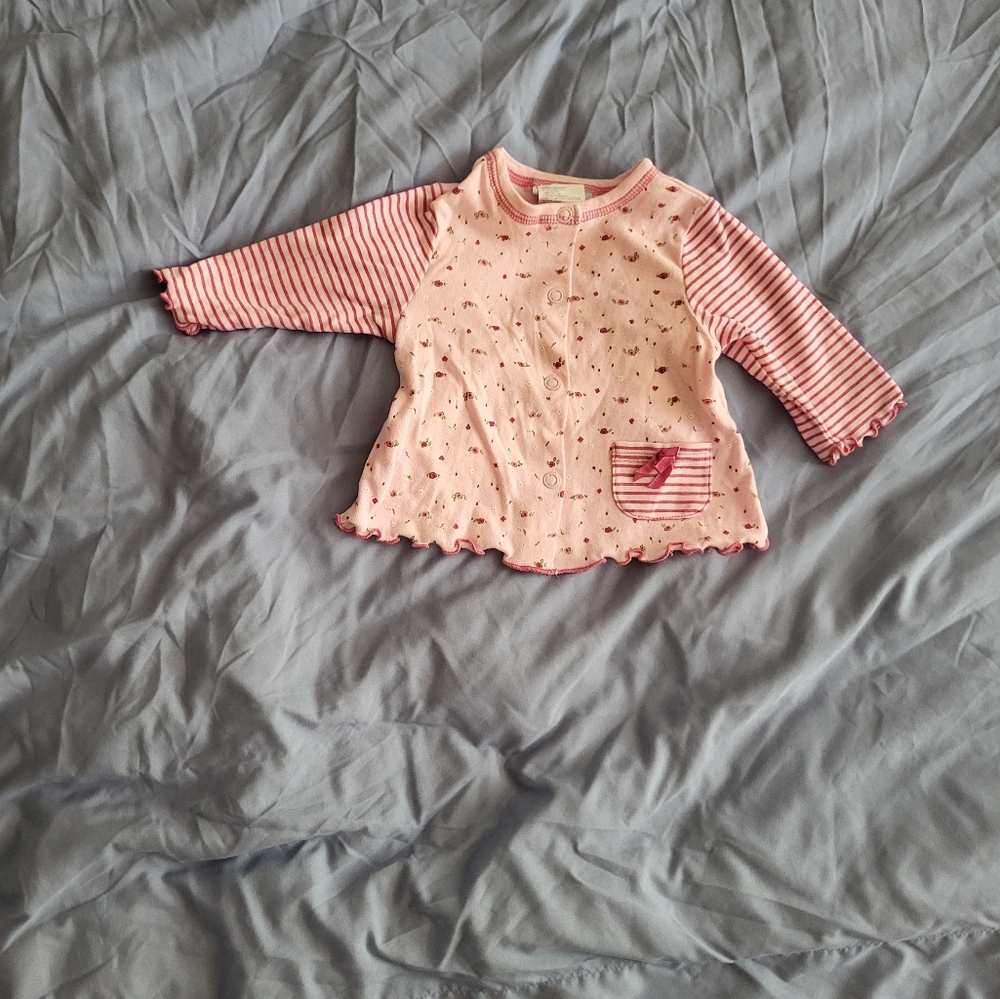 Pink Baby Cardigan with Striped Sleeves